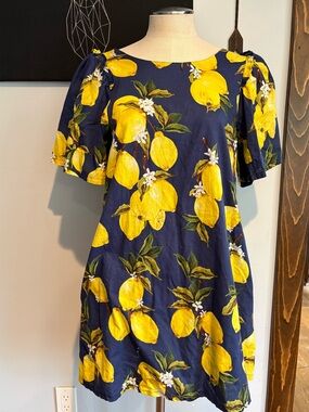 Navy Lemon Print Dress with pockets!